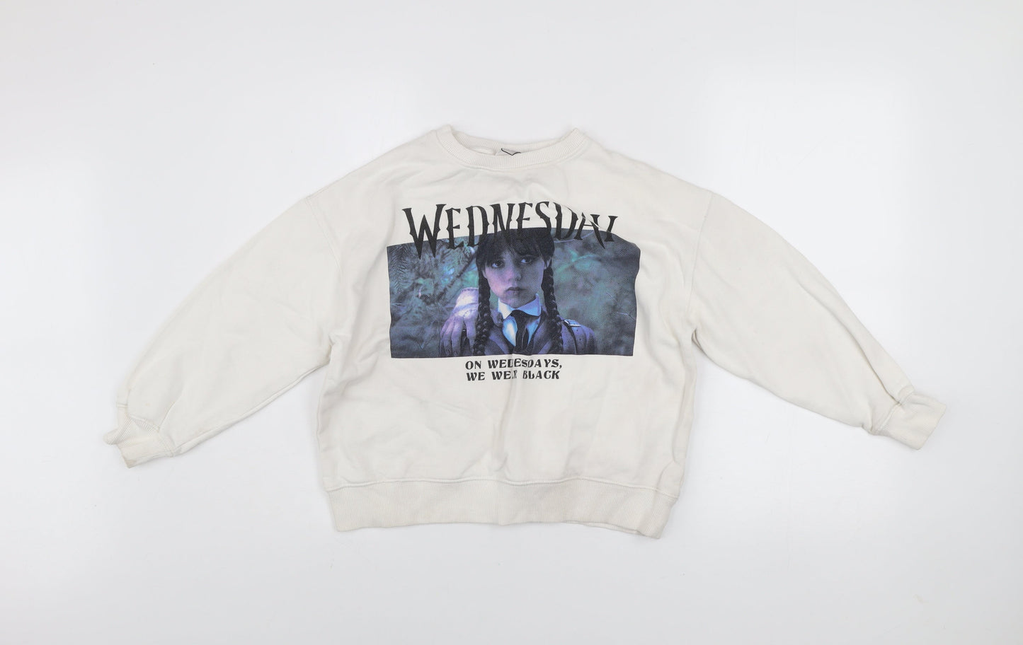 Zara Girls Ivory Wednesday Addams Graphic Pullover Sweatshirt 11-12 Years