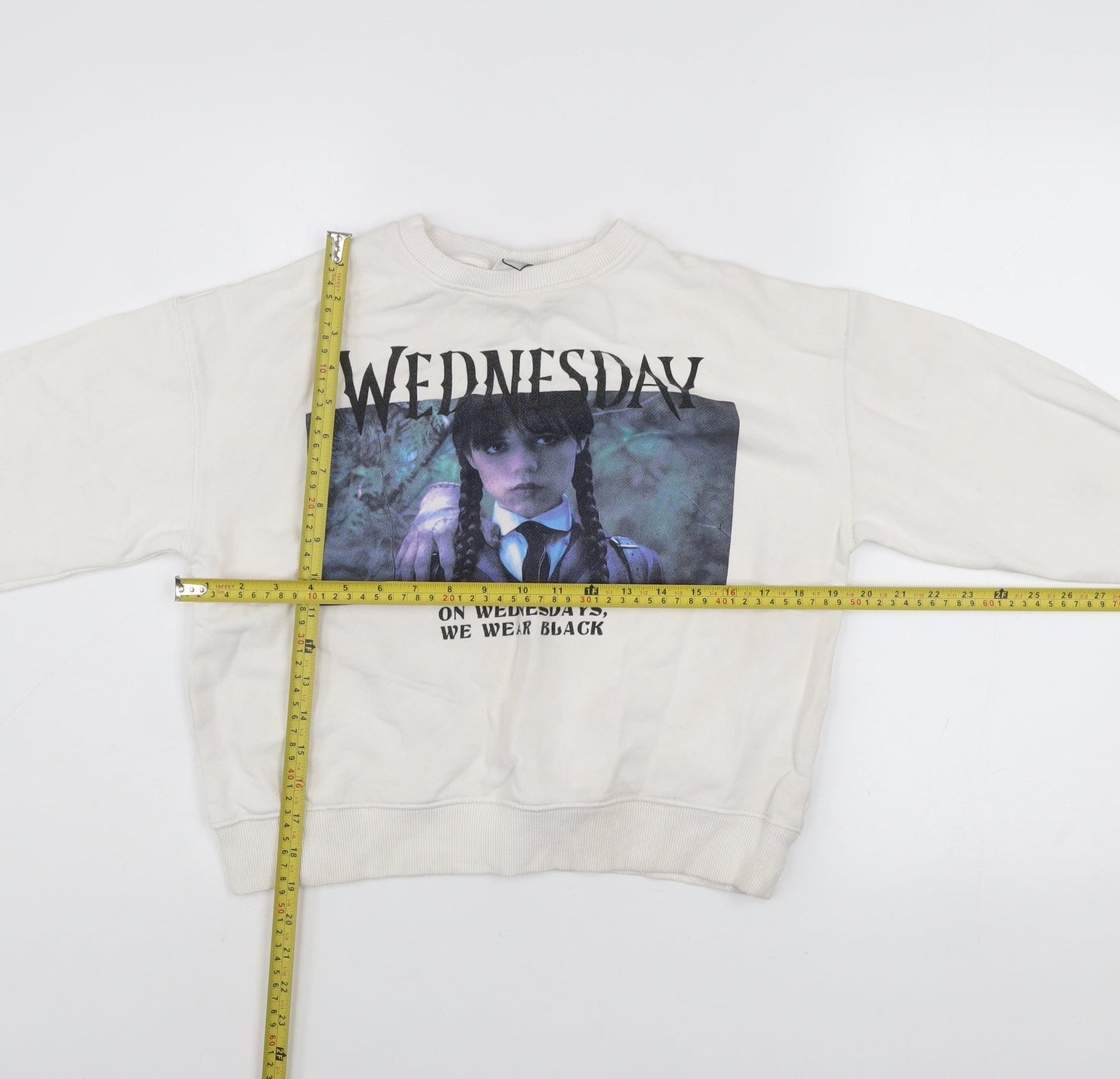 Zara Girls Ivory Wednesday Addams Graphic Pullover Sweatshirt 11-12 Years