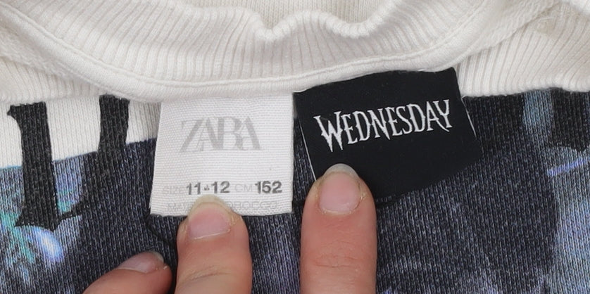 Zara Girls Ivory Wednesday Addams Graphic Pullover Sweatshirt 11-12 Years