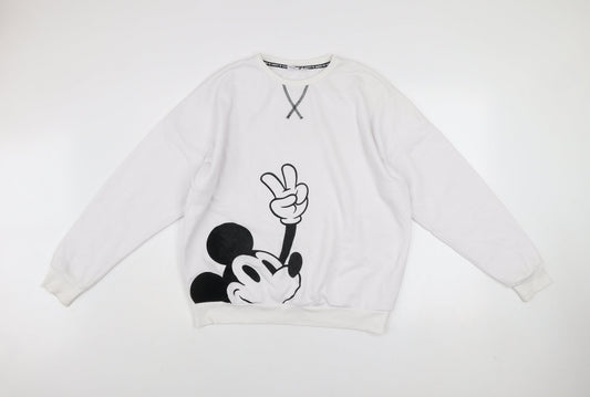 Disney Women White Mickey Mouse Graphic Pullover Sweatshirt Size S