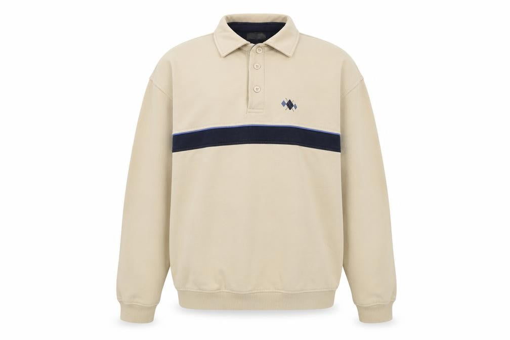 EWM Men's Beige XL Henley Sweatshirt Classic Cotton Mix