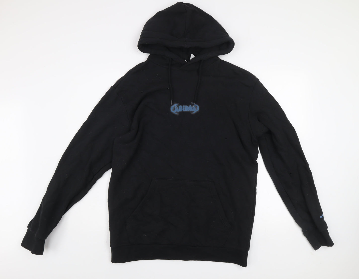 Adidas Mens Black Large Pullover Hoodie Cotton Graphic Print