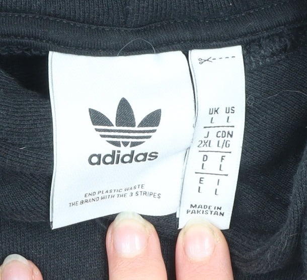 Adidas Mens Black Large Pullover Hoodie Cotton Graphic Print