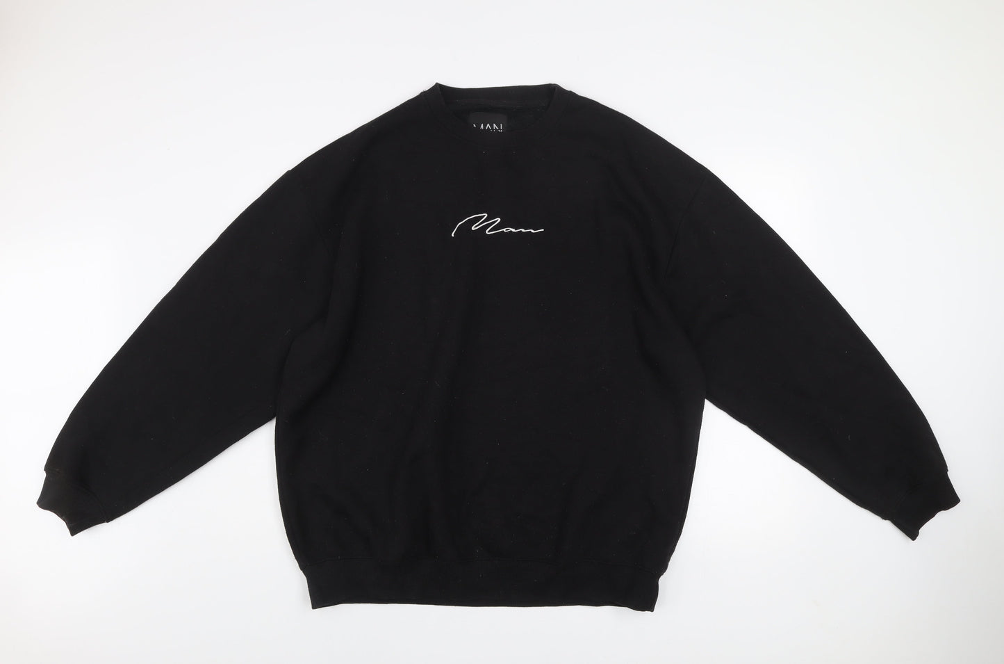 boohooMAN Men's Black Embroidered Logo Pullover Sweatshirt Size L