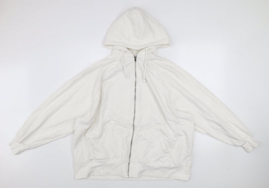 DIVIDED Mens White L Basic Full Zip Hooded Cotton Blend Active Jacket
