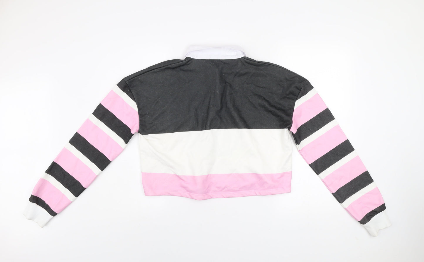 Skinnydip London Women's Pink White Black Striped Henley Sweatshirt Size 14