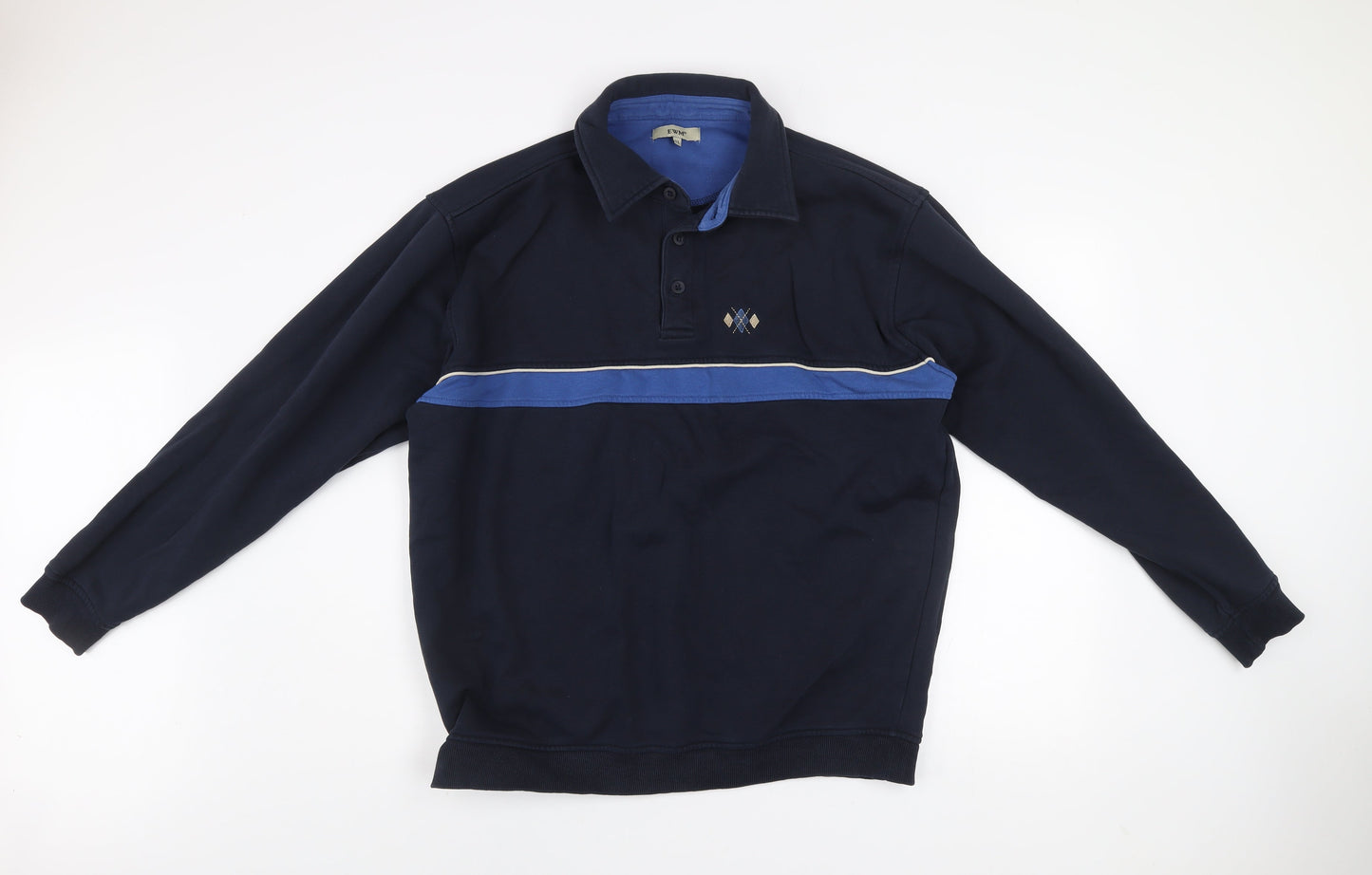 EWM Men’s Blue Collared Henley Sweatshirt XL Cotton Blend