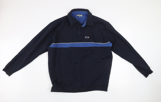EWM Men’s Blue Collared Henley Sweatshirt XL Cotton Blend