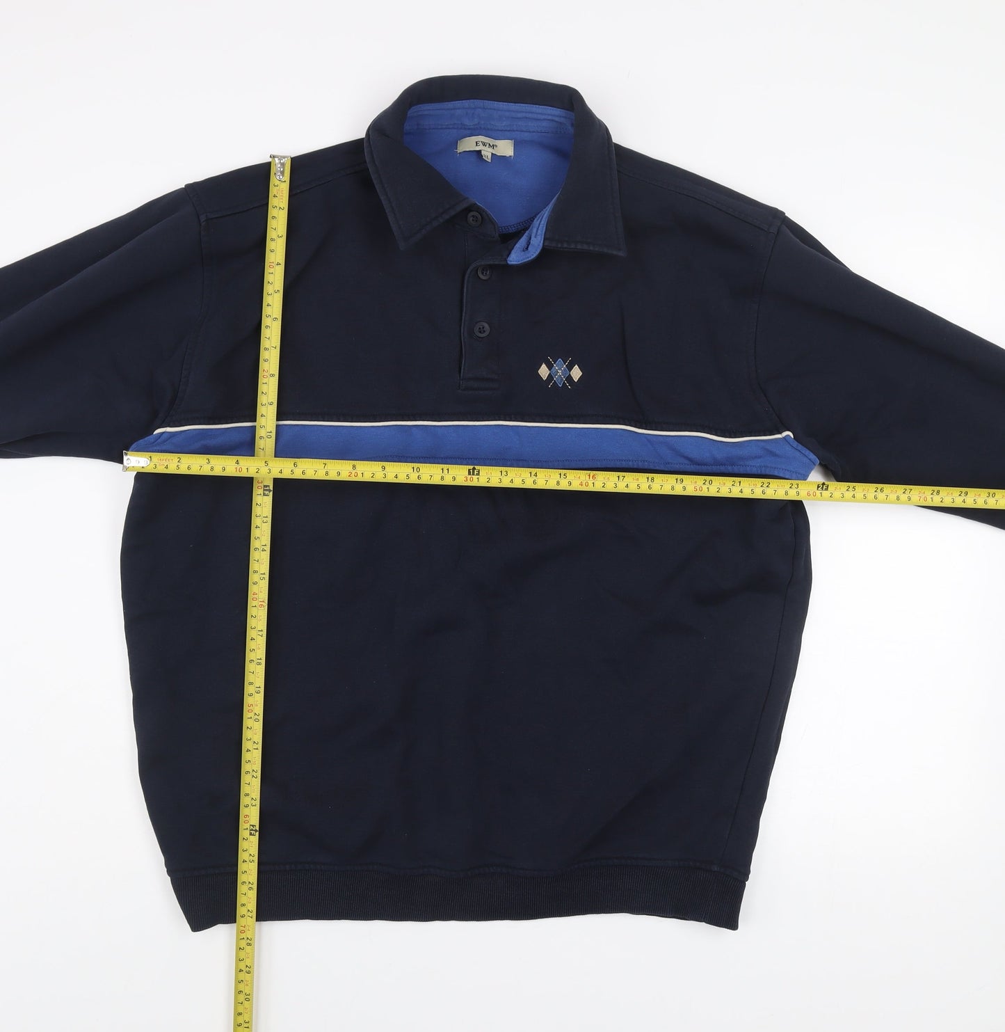 EWM Men’s Blue Collared Henley Sweatshirt XL Cotton Blend