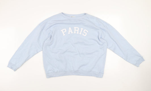 Amara Reya Women Blue Paris Crew Neck Pullover Sweatshirt UK 18
