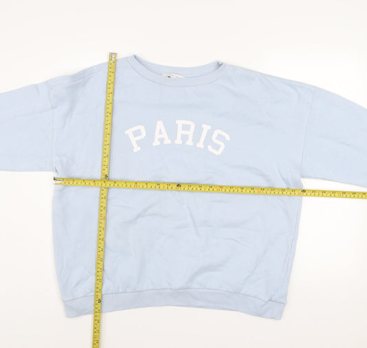 Amara Reya Women Blue Paris Crew Neck Pullover Sweatshirt UK 18