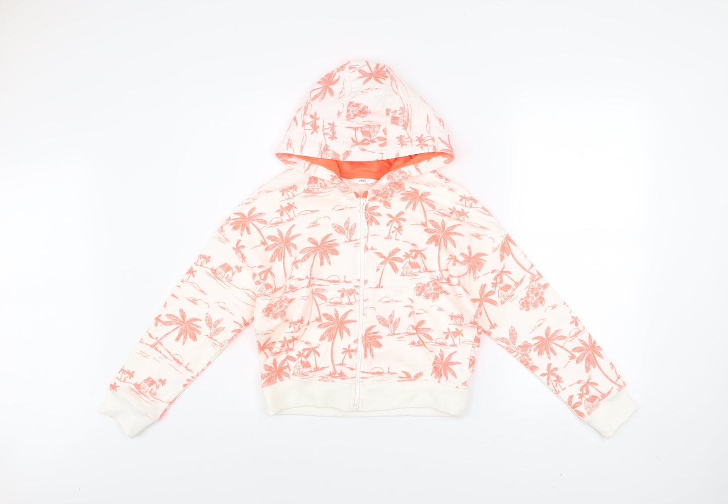 Marks and Spencer Girls Pink Tropical Print Hooded Zip Jacket 10-11 Years