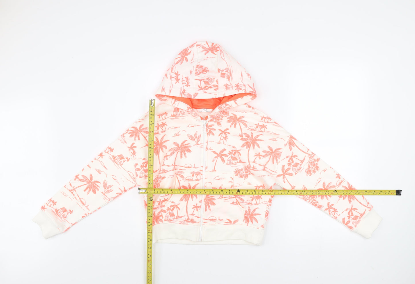 Marks and Spencer Girls Pink Tropical Print Hooded Zip Jacket 10-11 Years
