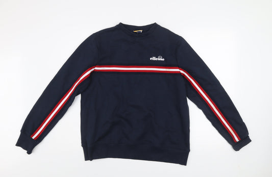 Ellesse Womens Navy Blue Sweatshirt UK 8 Crew Neck Striped Cotton Blend