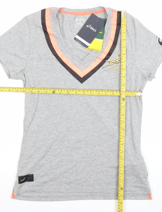 Asics Women's Grey V-Neck Rugby T-Shirt Size L Sports Top