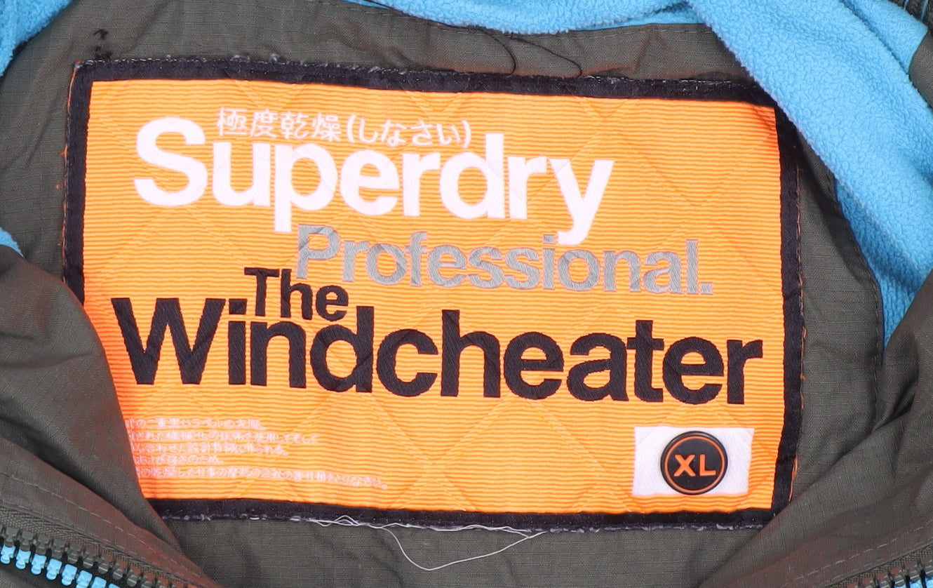 Superdry Womens Green XL Windcheater Hooded Windbreaker Jacket
