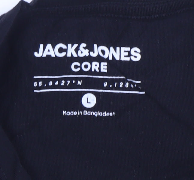 Mens UK Size L JACK & JONES Black  Cotton T-Shirt