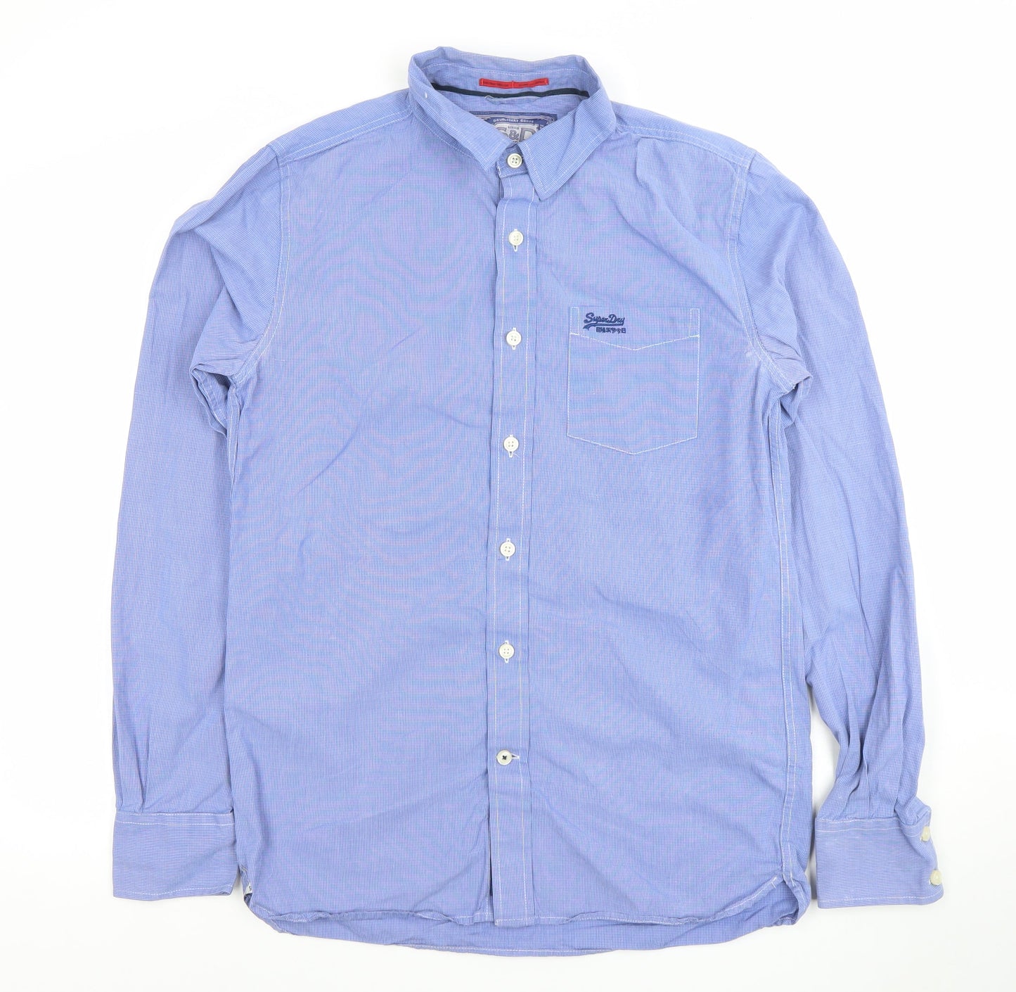 Superdry Men's Blue Cotton Long Sleeve Button-Up Shirt Large