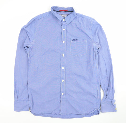 Superdry Men's Blue Cotton Long Sleeve Button-Up Shirt Large