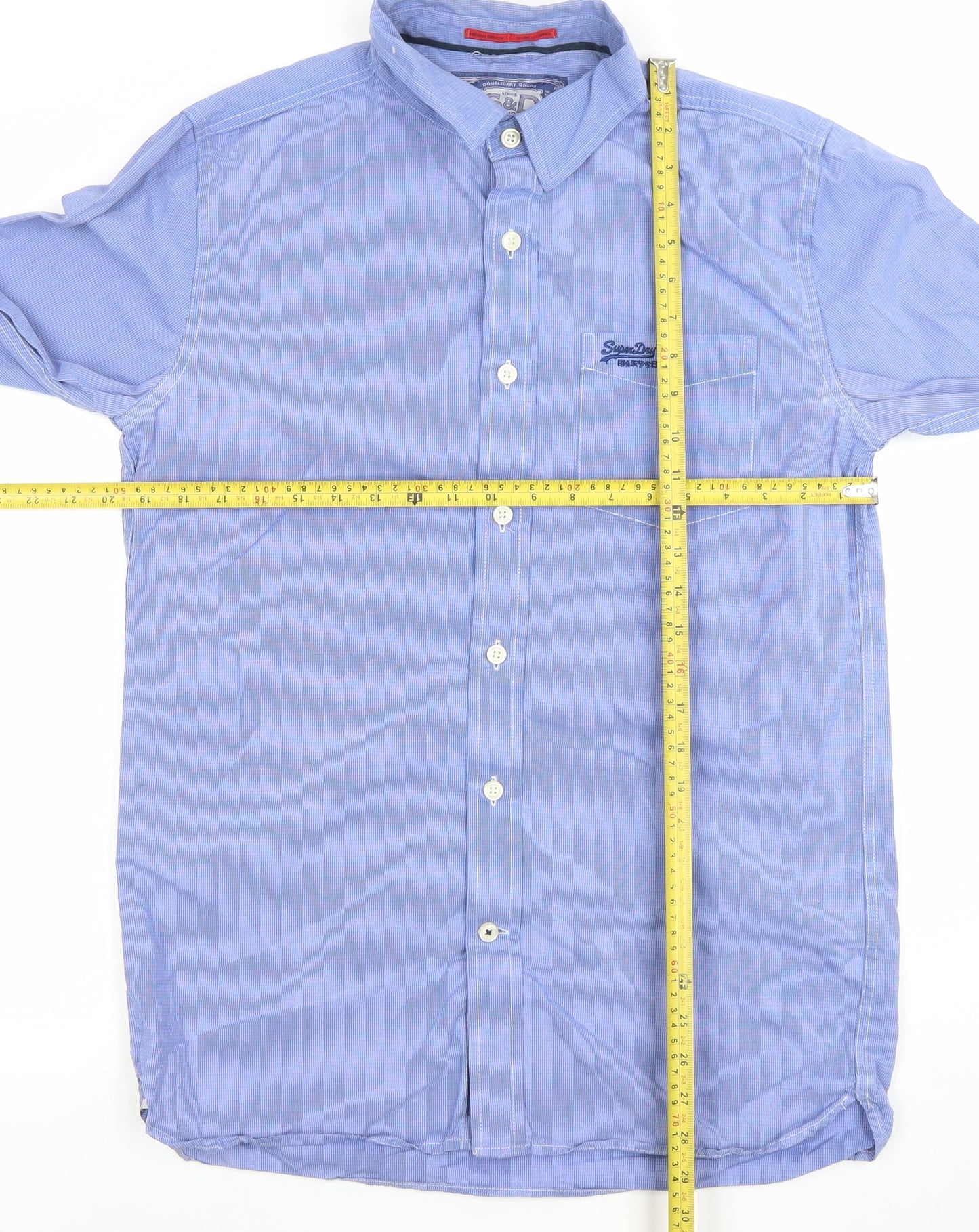 Superdry Men's Blue Cotton Long Sleeve Button-Up Shirt Large