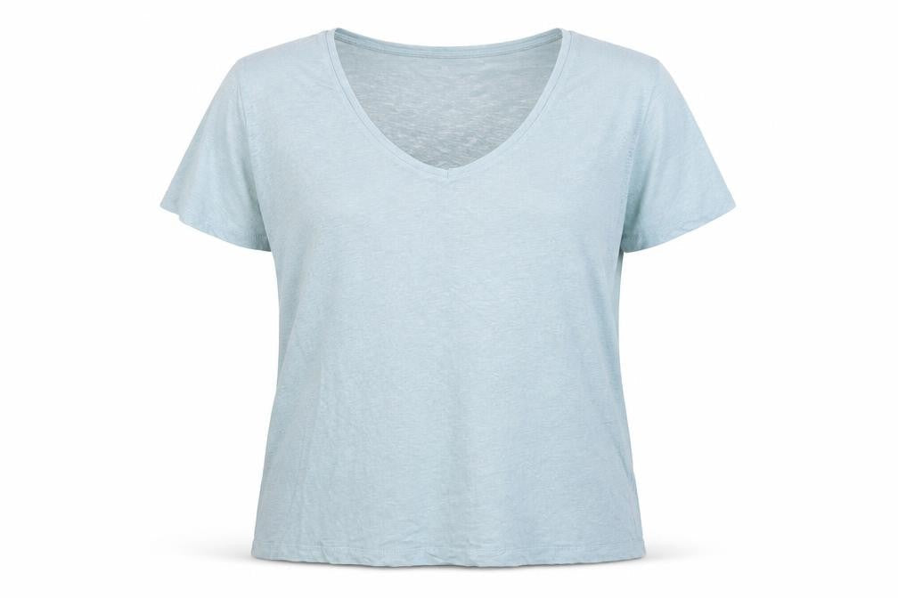 Second Female Women’s Blue Linen V-Neck Short Sleeve T-Shirt Size S