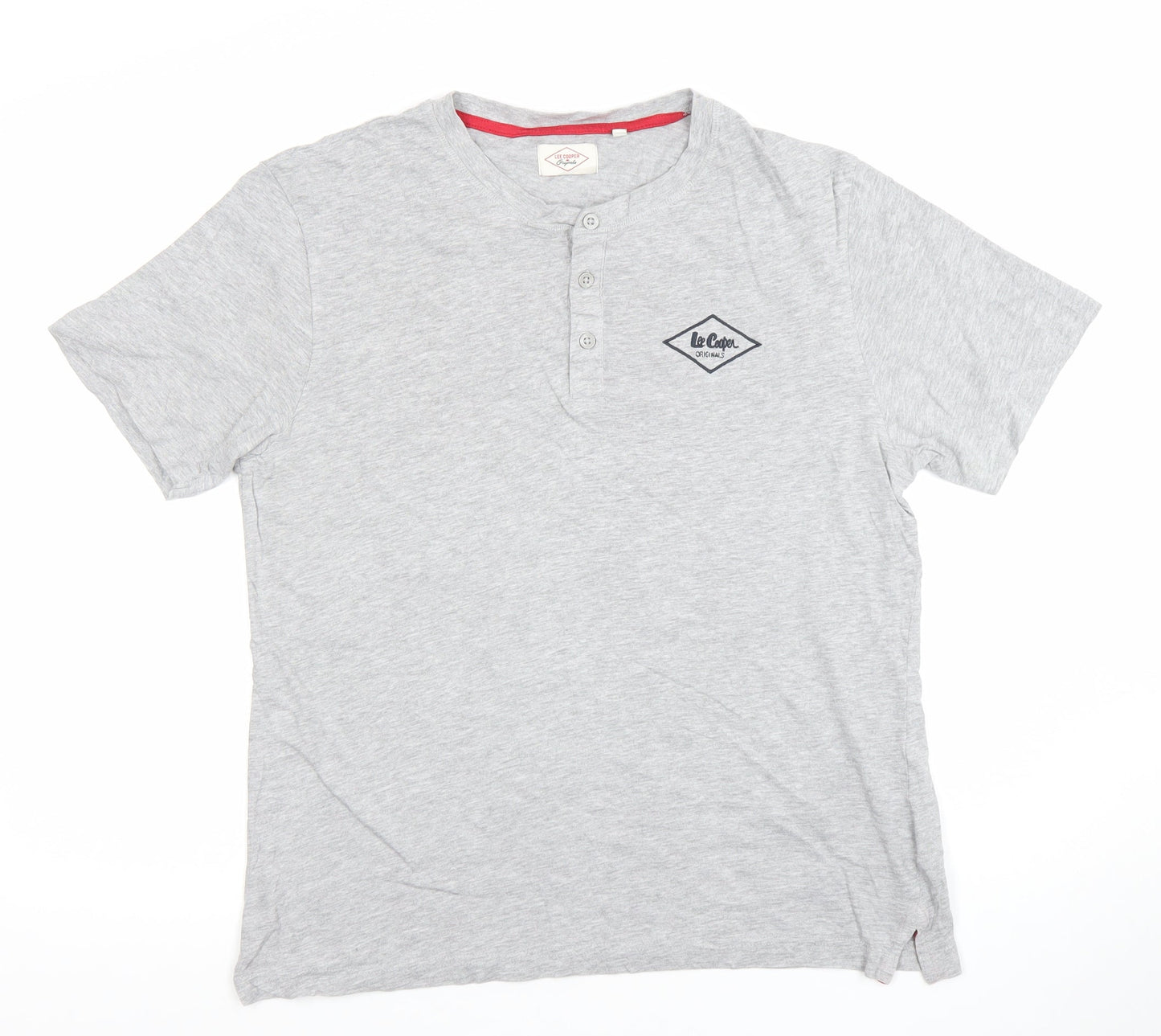 Lee Cooper Originals Men's Grey Henley Short Sleeve T-Shirt M