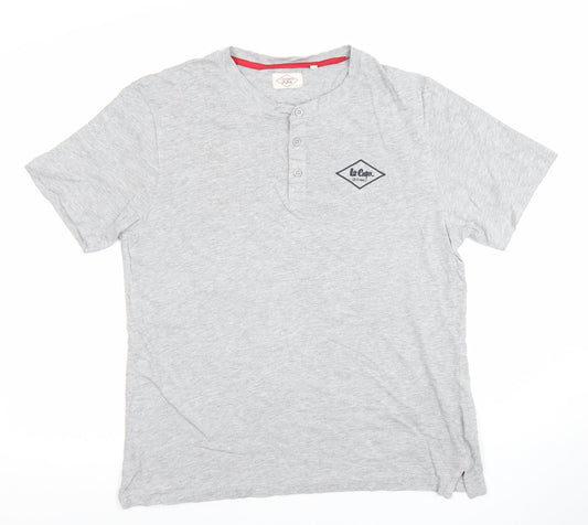 Lee Cooper Originals Men's Grey Henley Short Sleeve T-Shirt M