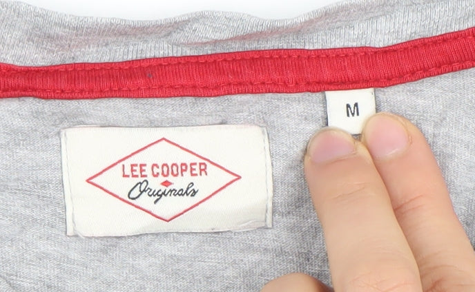 Lee Cooper Originals Men's Grey Henley Short Sleeve T-Shirt M