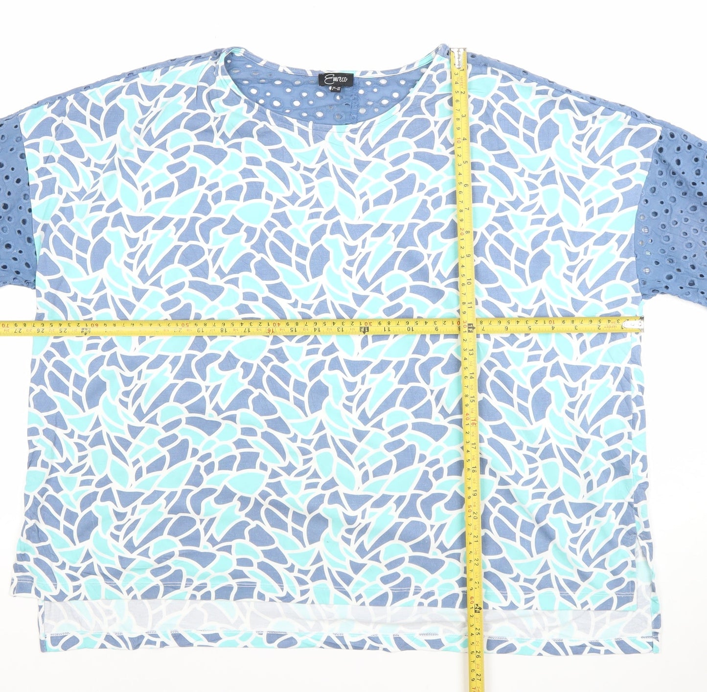 Emreco Women's Blue Short Sleeve Floral Tunic Blouse UK 20