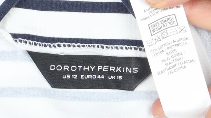 Dorothy Perkins Women’s White Navy Striped Boat Neck T-Shirt Size 16