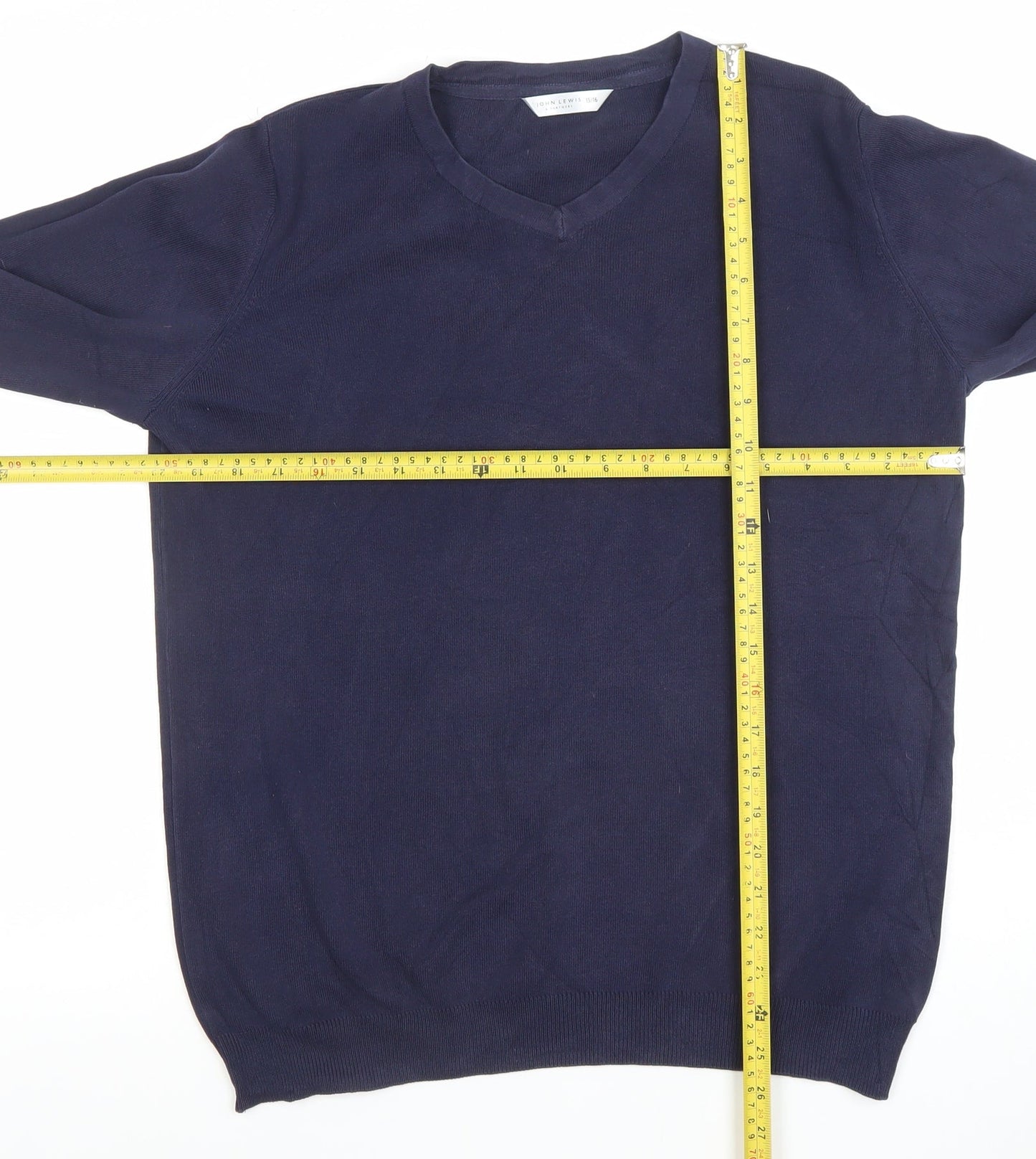 John Lewis Boys Navy Blue V-Neck Jumper 15/16 Years Cotton Blend Knit