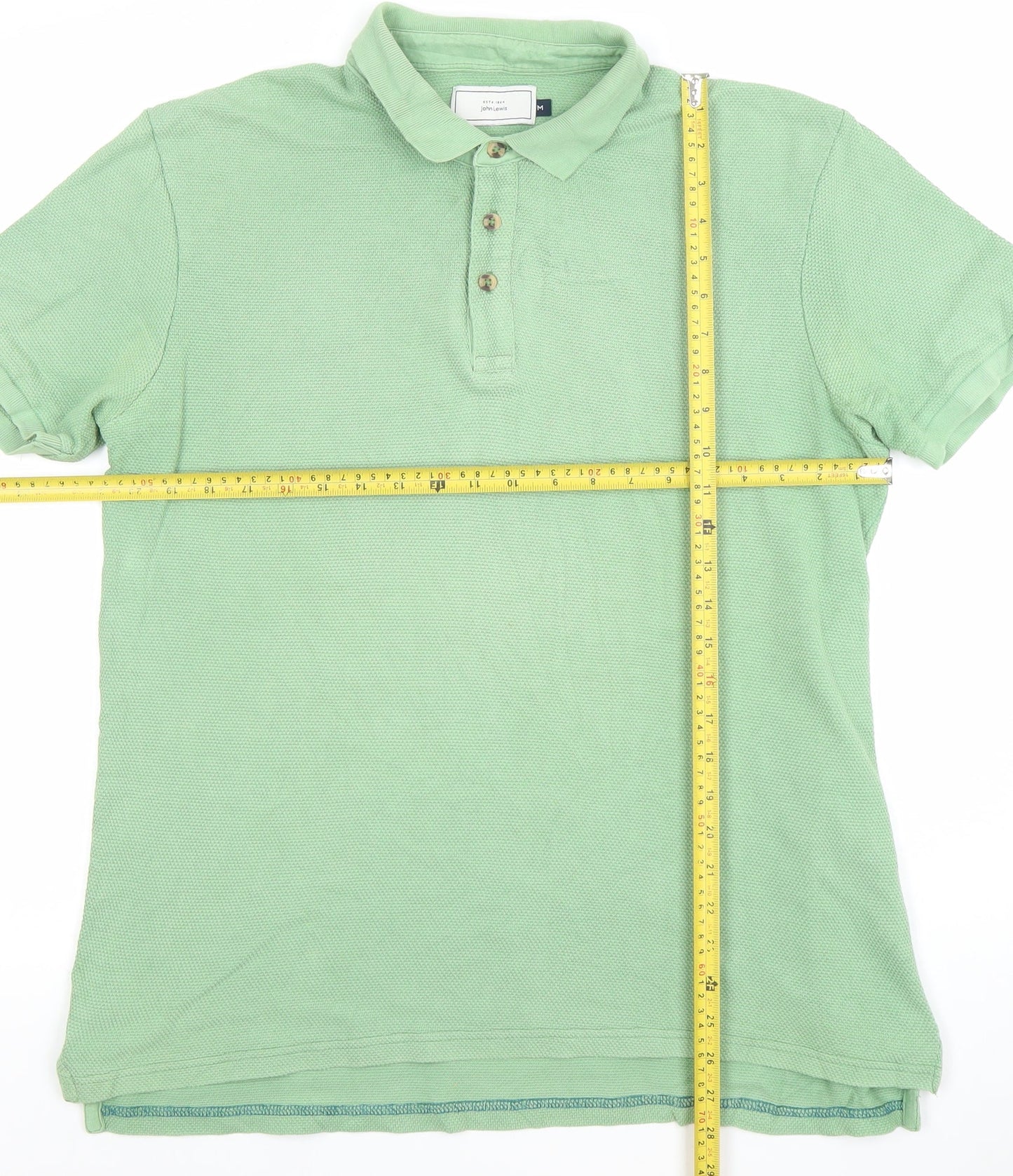 John Lewis Men Green Cotton Short Sleeve Polo Shirt Size M