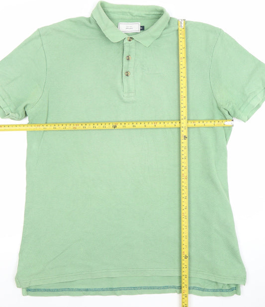 John Lewis Men Green Cotton Short Sleeve Polo Shirt Size M