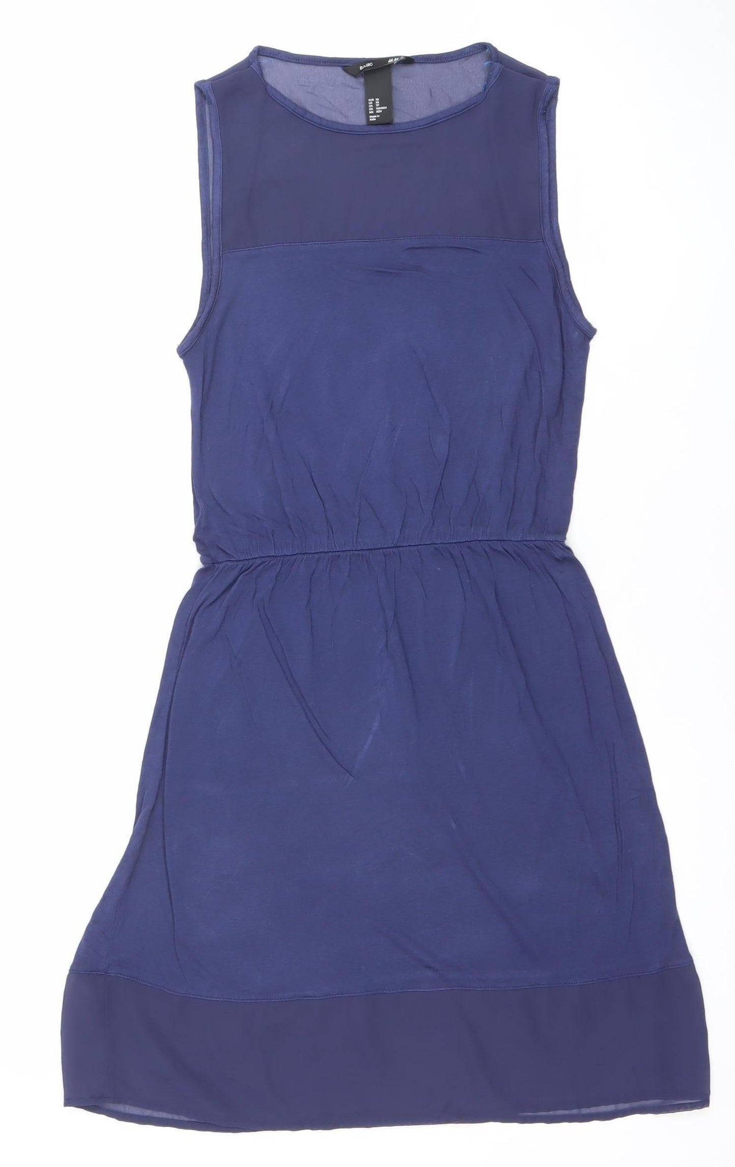 H&M Women Blue Sleeveless A-Line Knee Length Dress XS