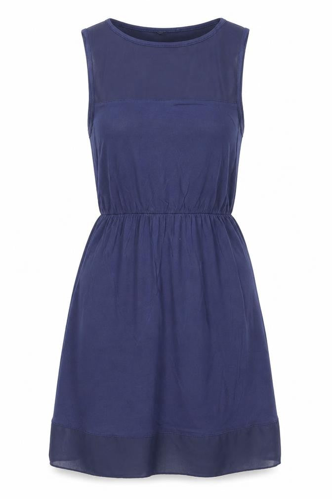 H&M Women Blue Sleeveless A-Line Knee Length Dress XS