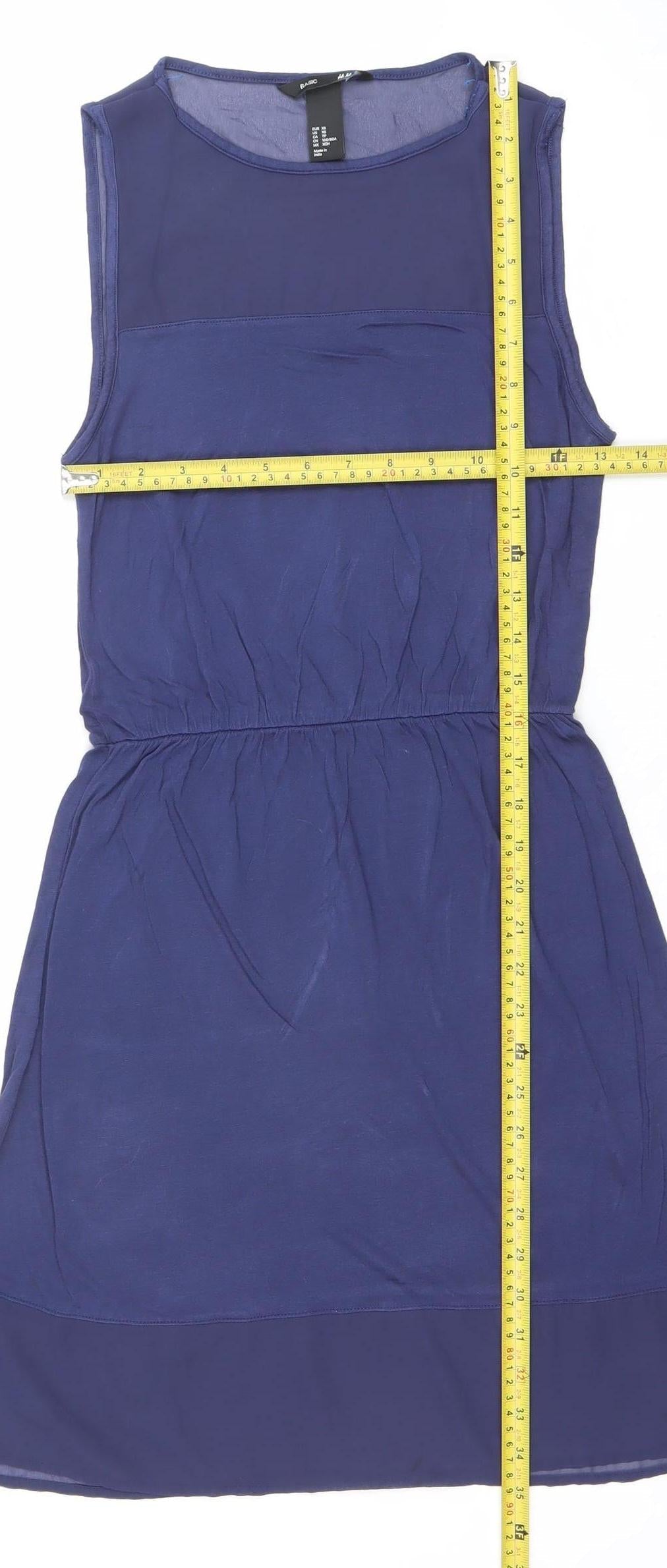 H&M Women Blue Sleeveless A-Line Knee Length Dress XS