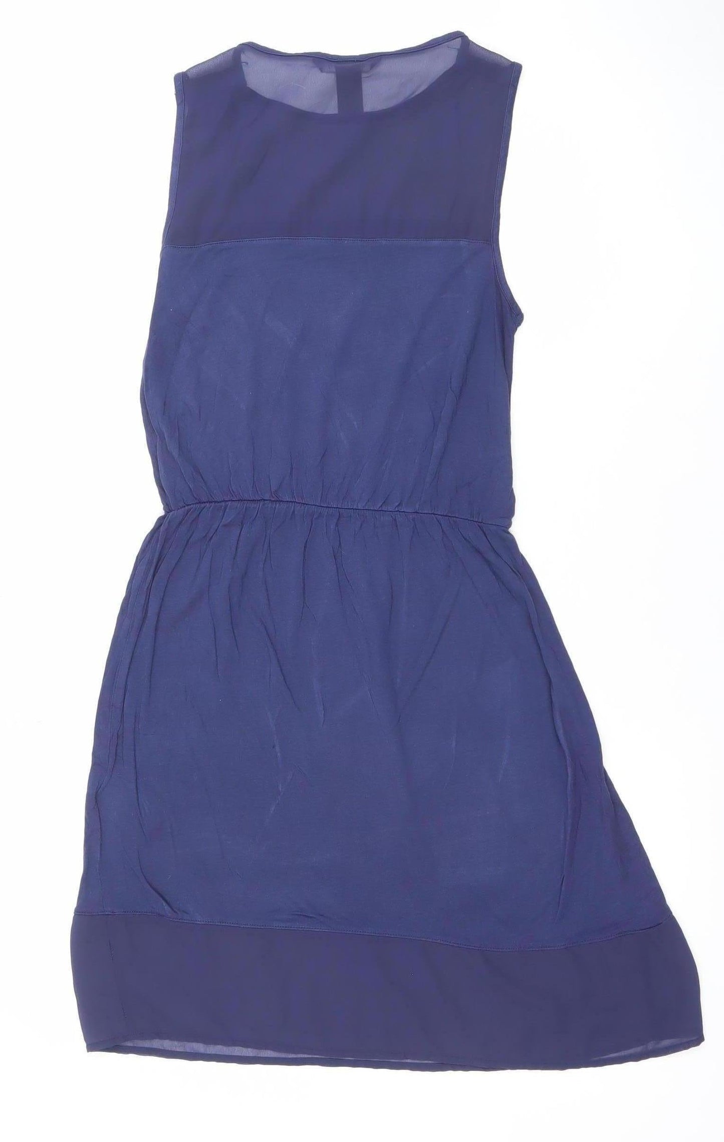 H&M Women Blue Sleeveless A-Line Knee Length Dress XS