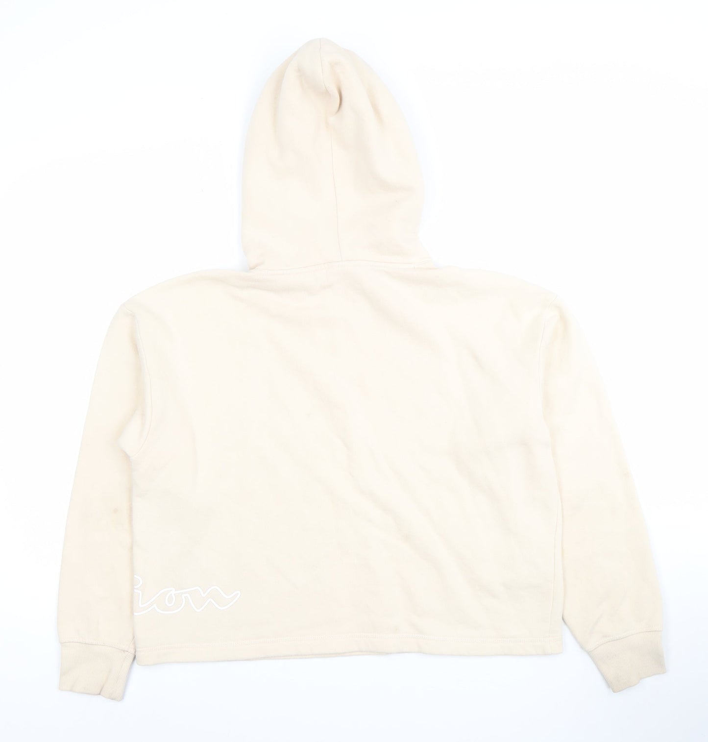 Champion Womens Beige Pullover Hoodie Medium Cotton Blend Logo Casual Sweatshirt