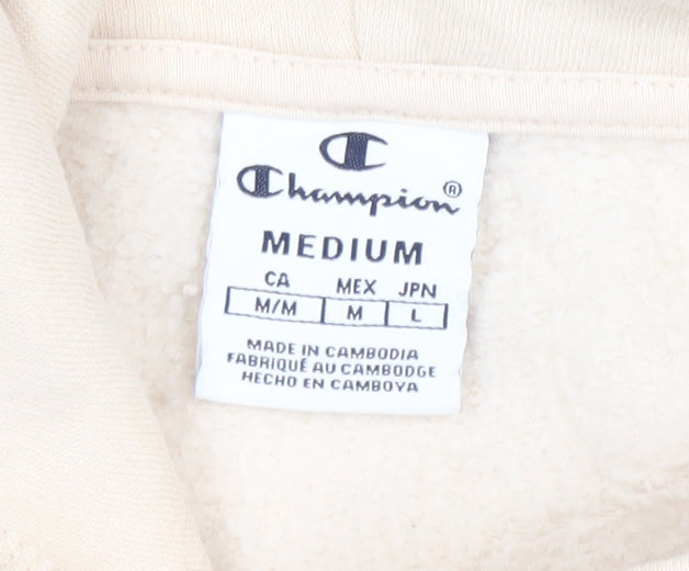 Champion Womens Beige Pullover Hoodie Medium Cotton Blend Logo Casual Sweatshirt