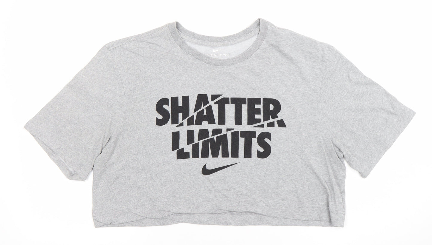 Nike Women's Grey Cropped Dri-FIT T-Shirt Size L Casual Sports Tee