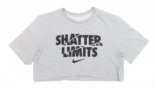 Nike Women's Grey Cropped Dri-FIT T-Shirt Size L Casual Sports Tee