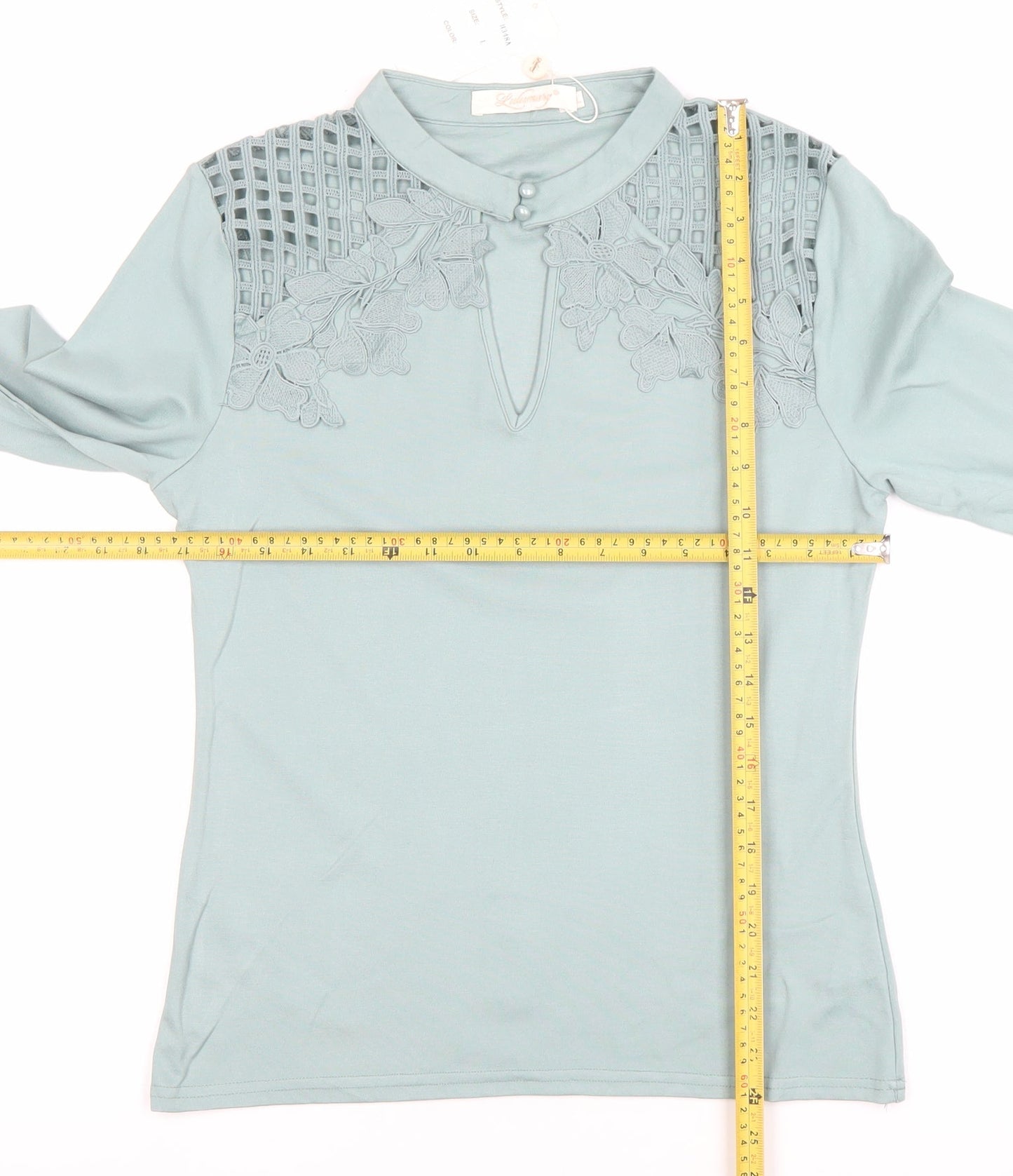 Lulumary Women Green Long Sleeve Lace Blouse Size L