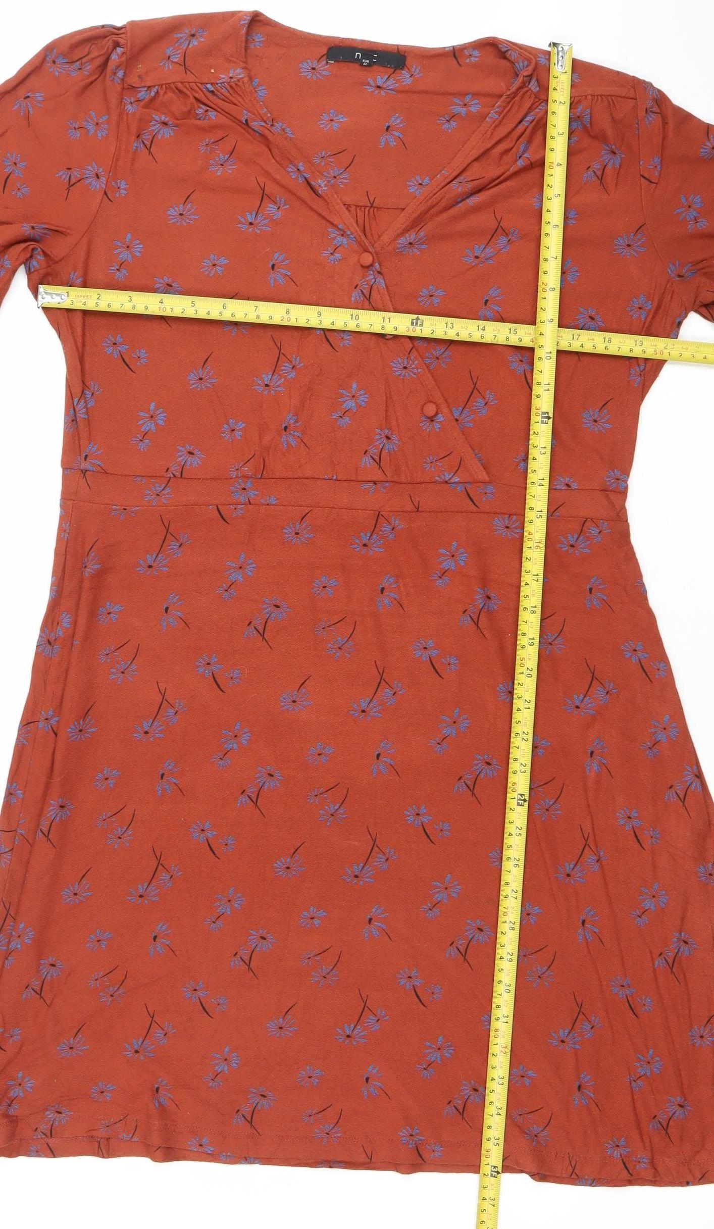 Next Women Brown Floral Viscose Wrap Midi Dress Size 18