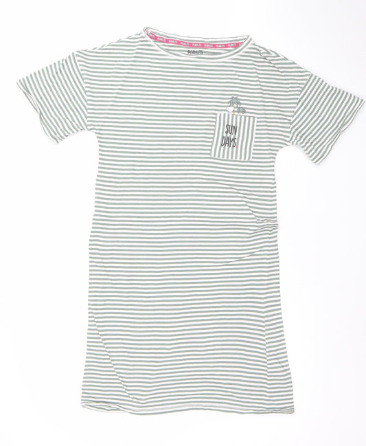 Peanuts Women's Green Striped Snoopy Nightshirt XS T-Shirt Style