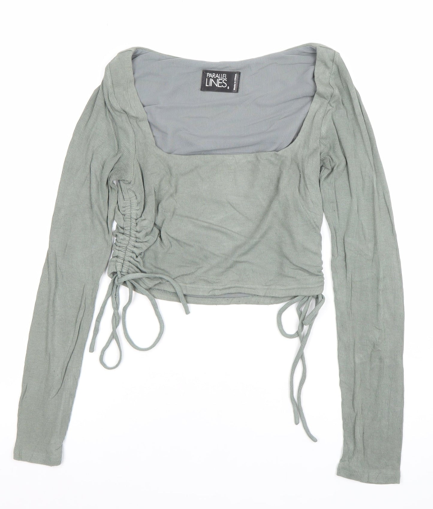 Parallel Lines Women's Green Cropped Long Sleeve Square Neck Top Size 8