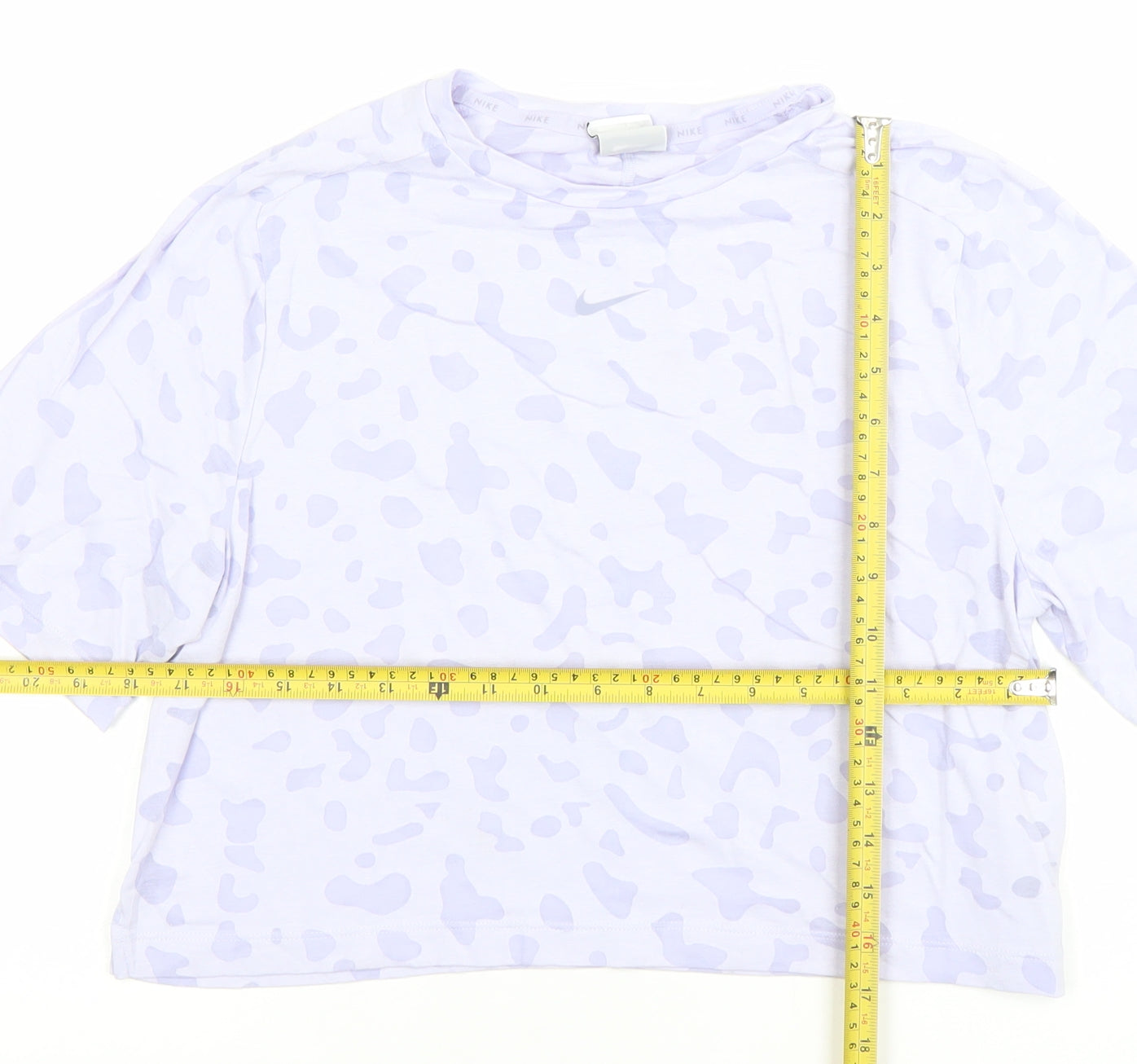 Nike Womens White Animal Print Cropped T-Shirt XL Relaxed Fit