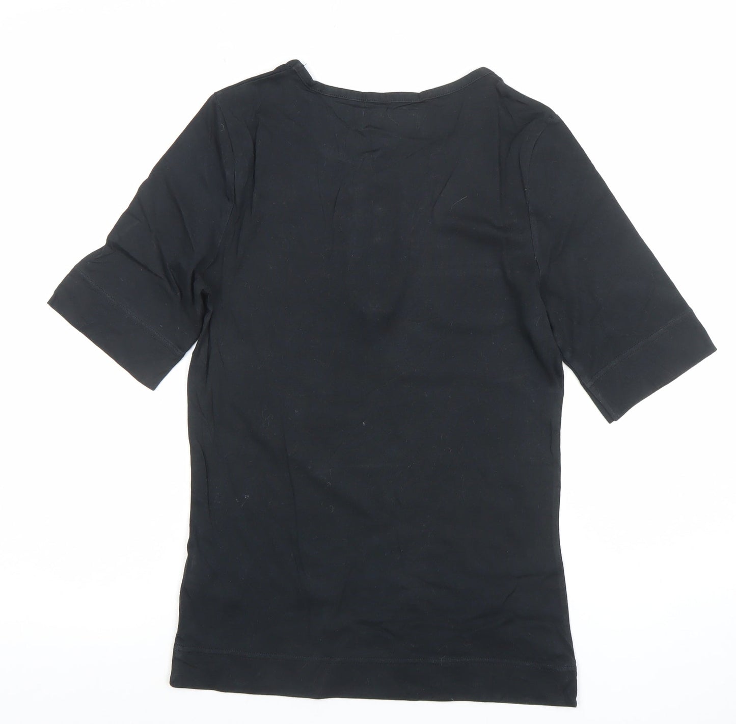 Fred Perry Women's Black Cotton Button Ruffle T-Shirt UK 10