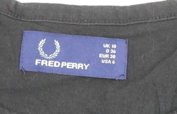 Fred Perry Women's Black Cotton Button Ruffle T-Shirt UK 10