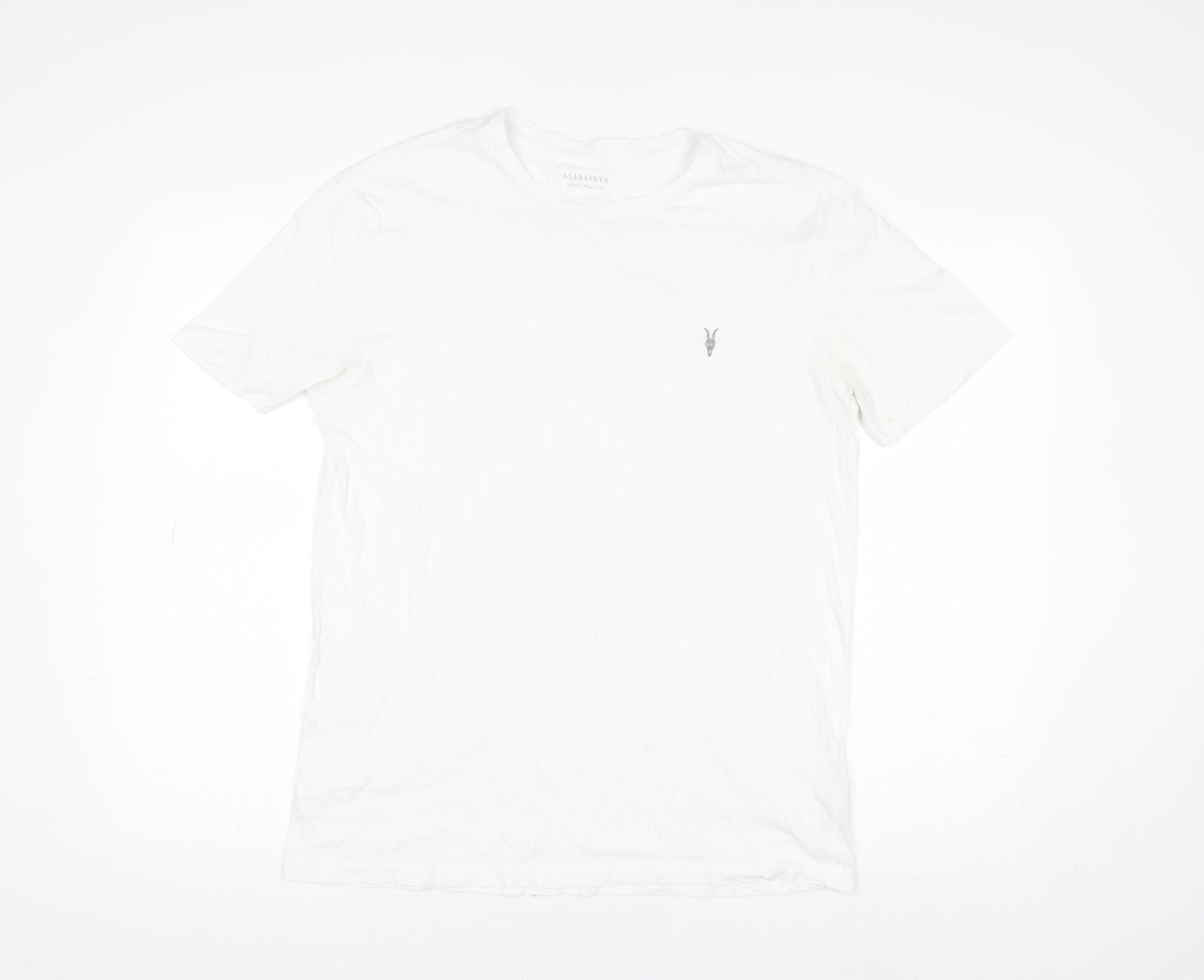 AllSaints Men's White Cotton Crew Neck Logo T-Shirt Size L