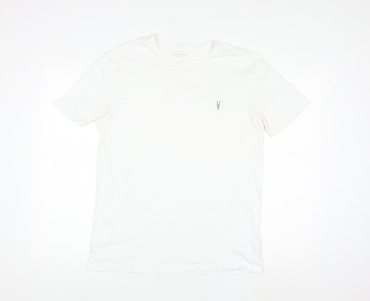 AllSaints Men's White Cotton Crew Neck Logo T-Shirt Size L